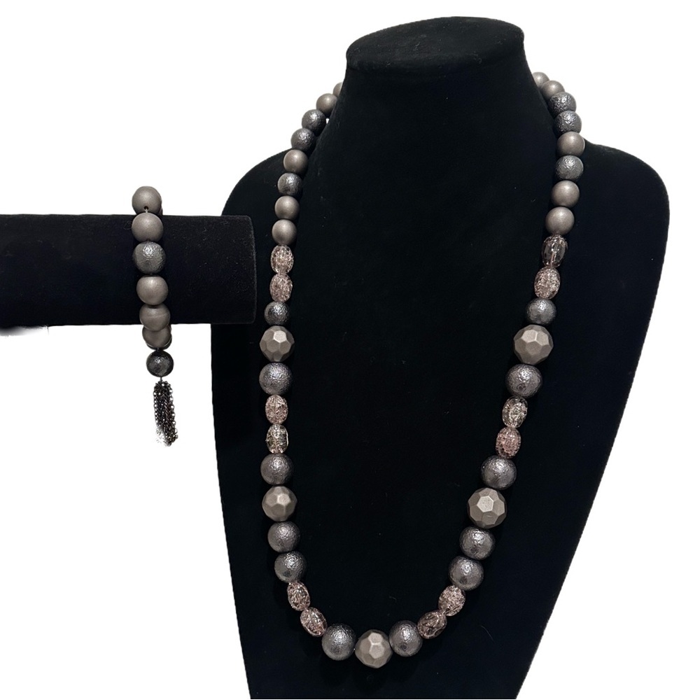 COLDWATER CREEK SET | Purple-Toned Beaded Necklace & Bracelet Set | NWT